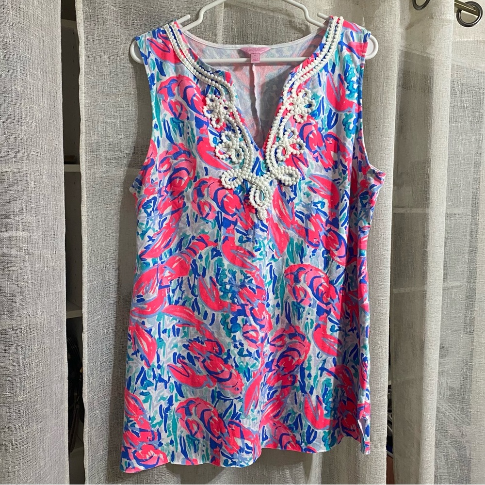 Lilly Pulitzer Harper Shift Dress Lobster Print Womens Size XL
